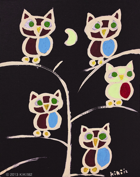 Blooming Owls between Clear Night.